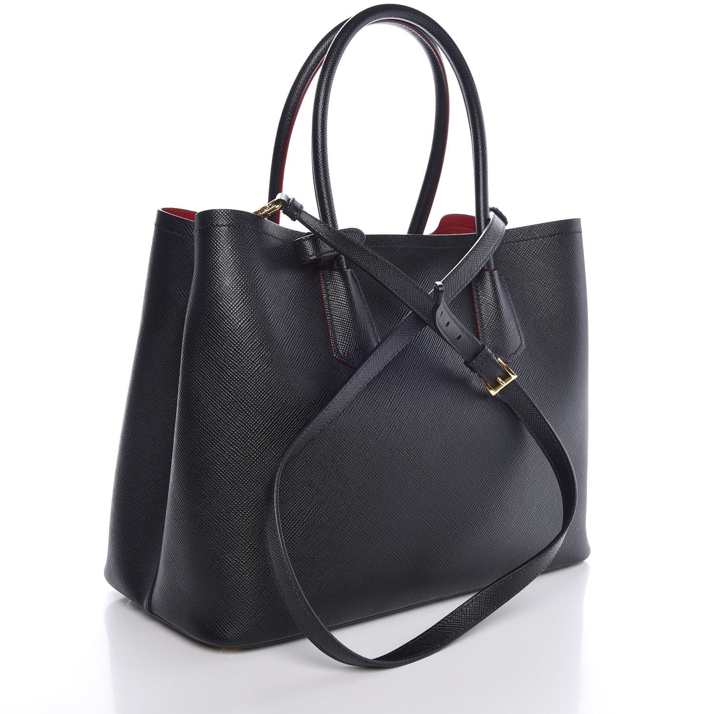 Saffiano Cuir Medium Double Bag Black Ciliegia