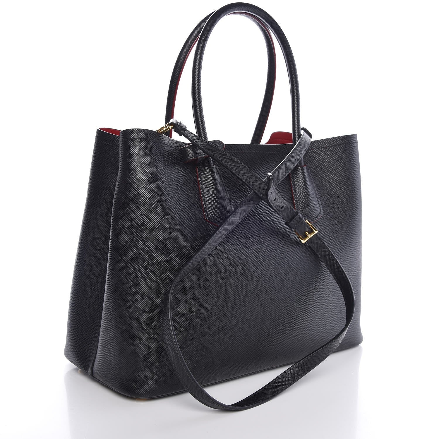 Prada Saffiano Cuir Medium Double Bag Black Ciliegia 3 of 7