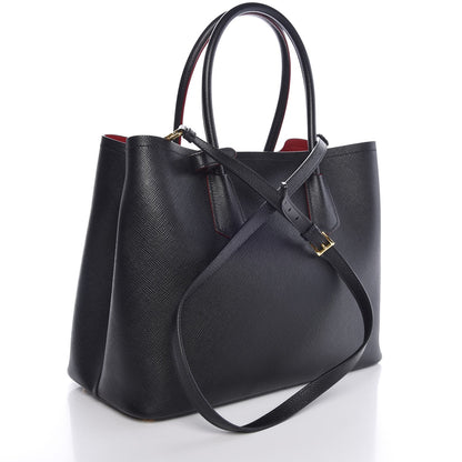 Prada Saffiano Cuir Medium Double Bag Black Ciliegia 3 of 7