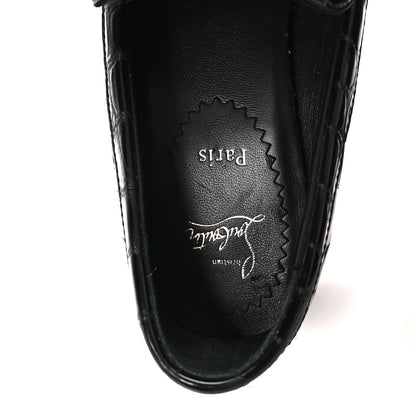 Christian Louboutin Soft Calfskin Alligator Embossed MJ Moc Heeled Loafers 37.5 Black 8 of 9