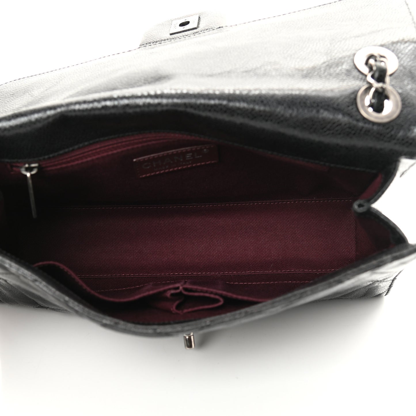 Crumpled Grained Calfskin Medium CC Crave Flap Black