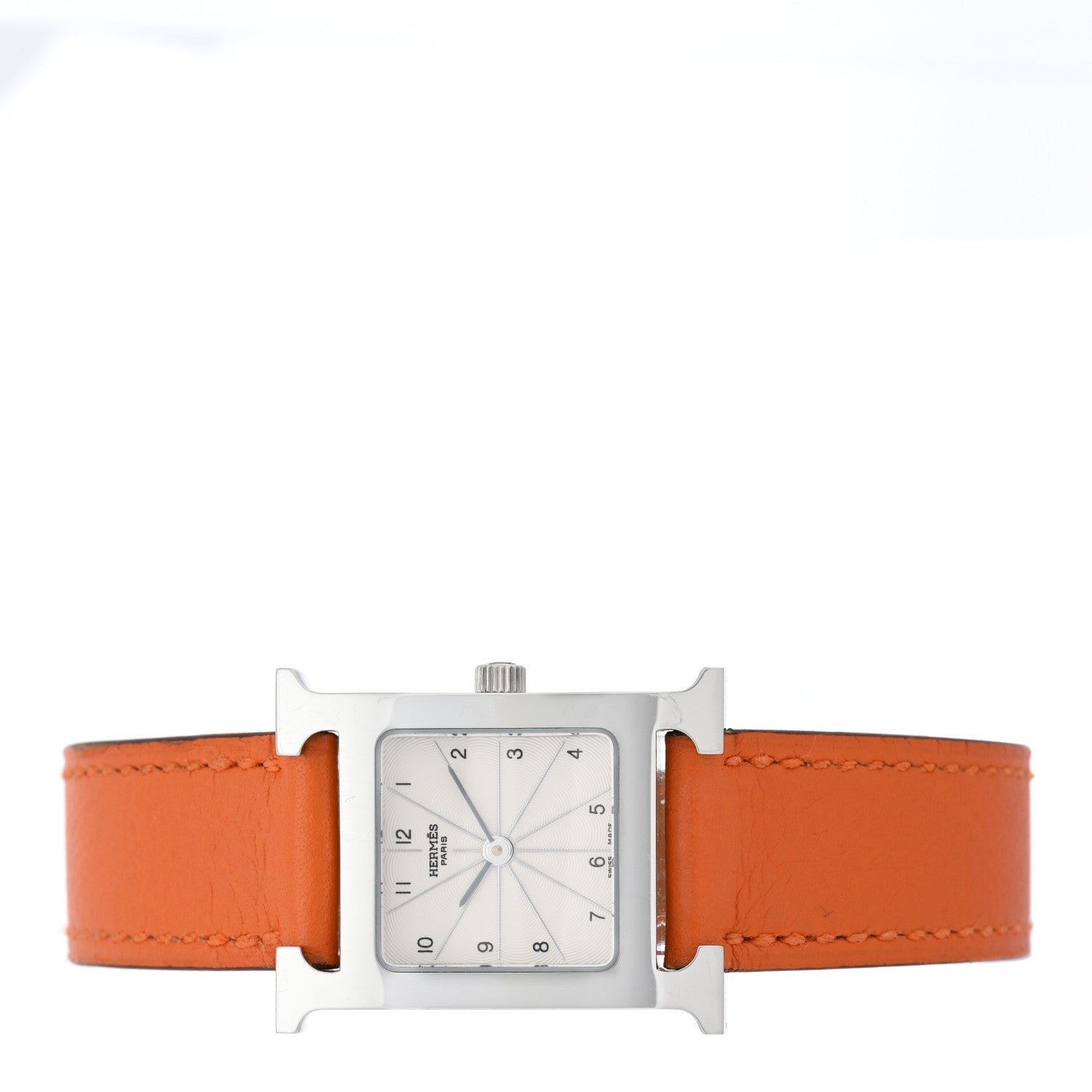 Hermes Stainless Steel Swift 21mm Heure H Hour Quartz Watch Orange 2 of 5