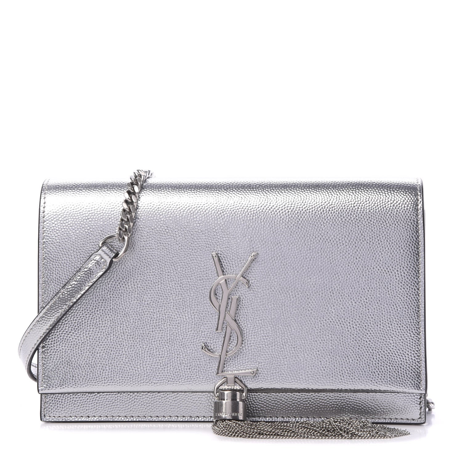 Saint Laurent Metallic Grain De Poudre Kate Monogram Tassel Chain Wallet Silver 1 of 11