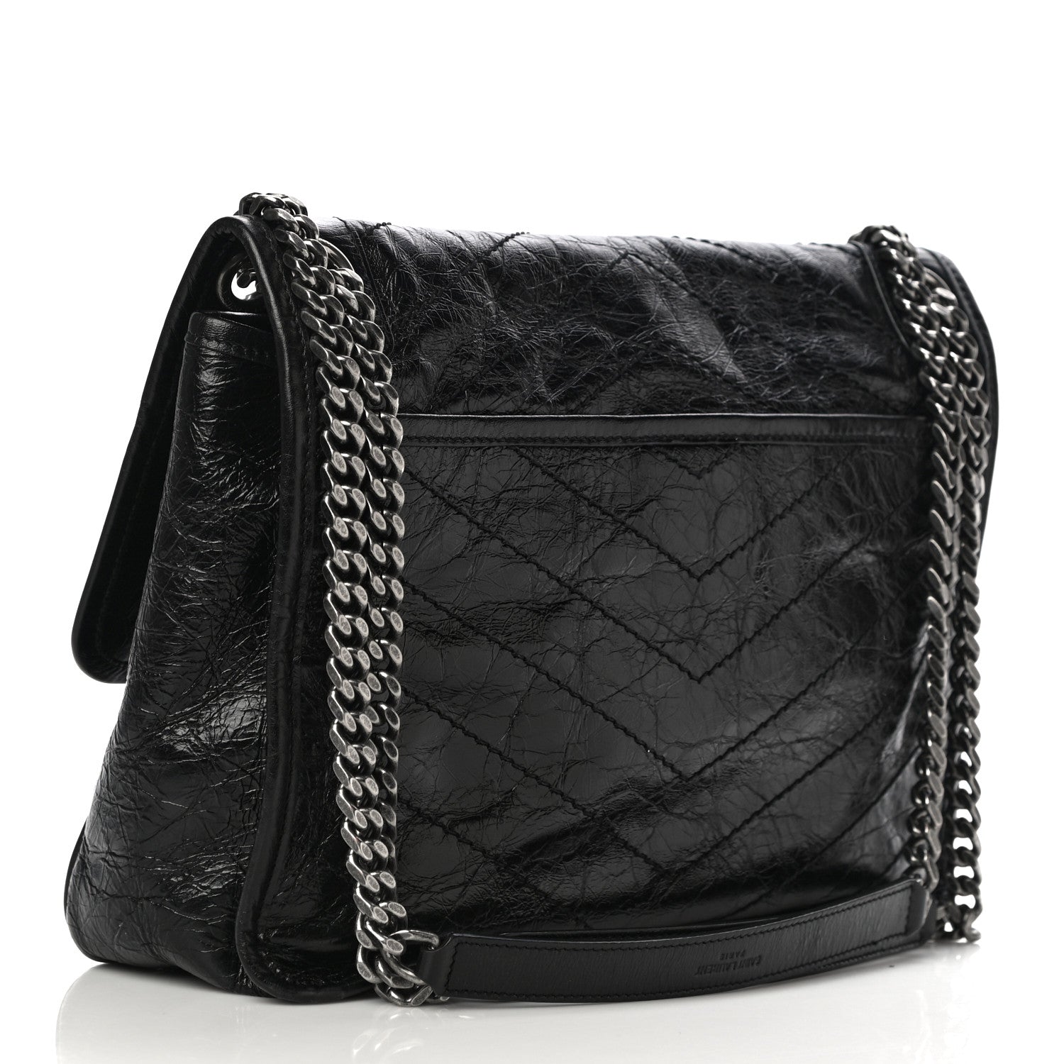 Saint Laurent Crinkled Calfskin Matelasse Monogram Medium Niki Chain Satchel Black 3 of 15