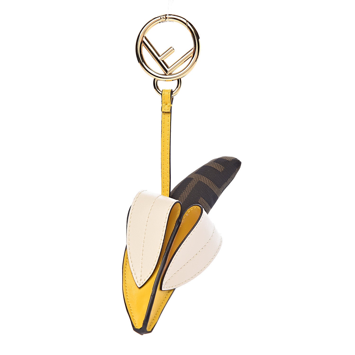 値下げ ＊ 【美品】FENDI バナナチャーム Fendi Calfskin Jacquard F is FF Banana Bag Charm Key Ring Yellow