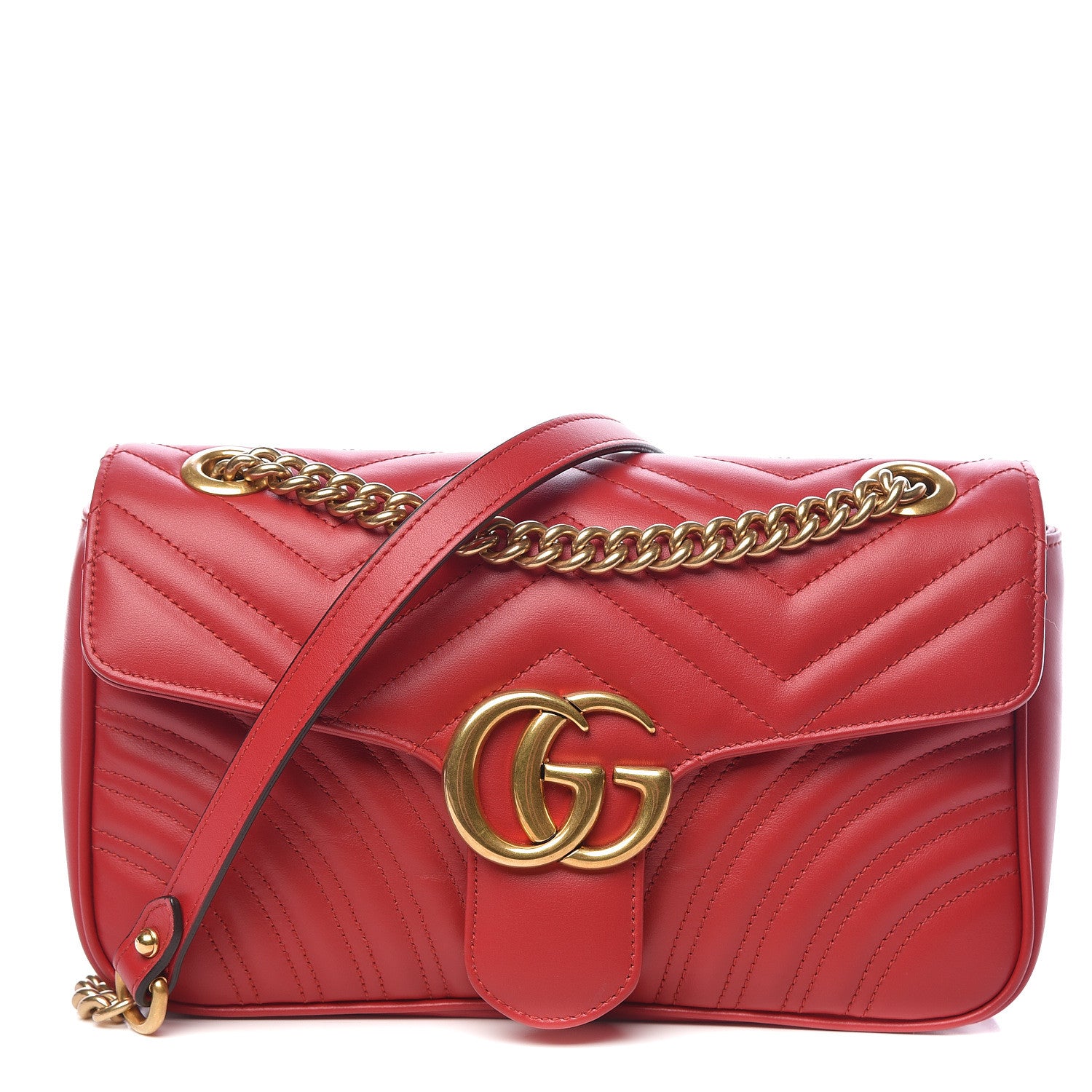 Gucci Calfskin Matelasse Small GG Marmont Shoulder Bag Hibiscus Red 1 of 10