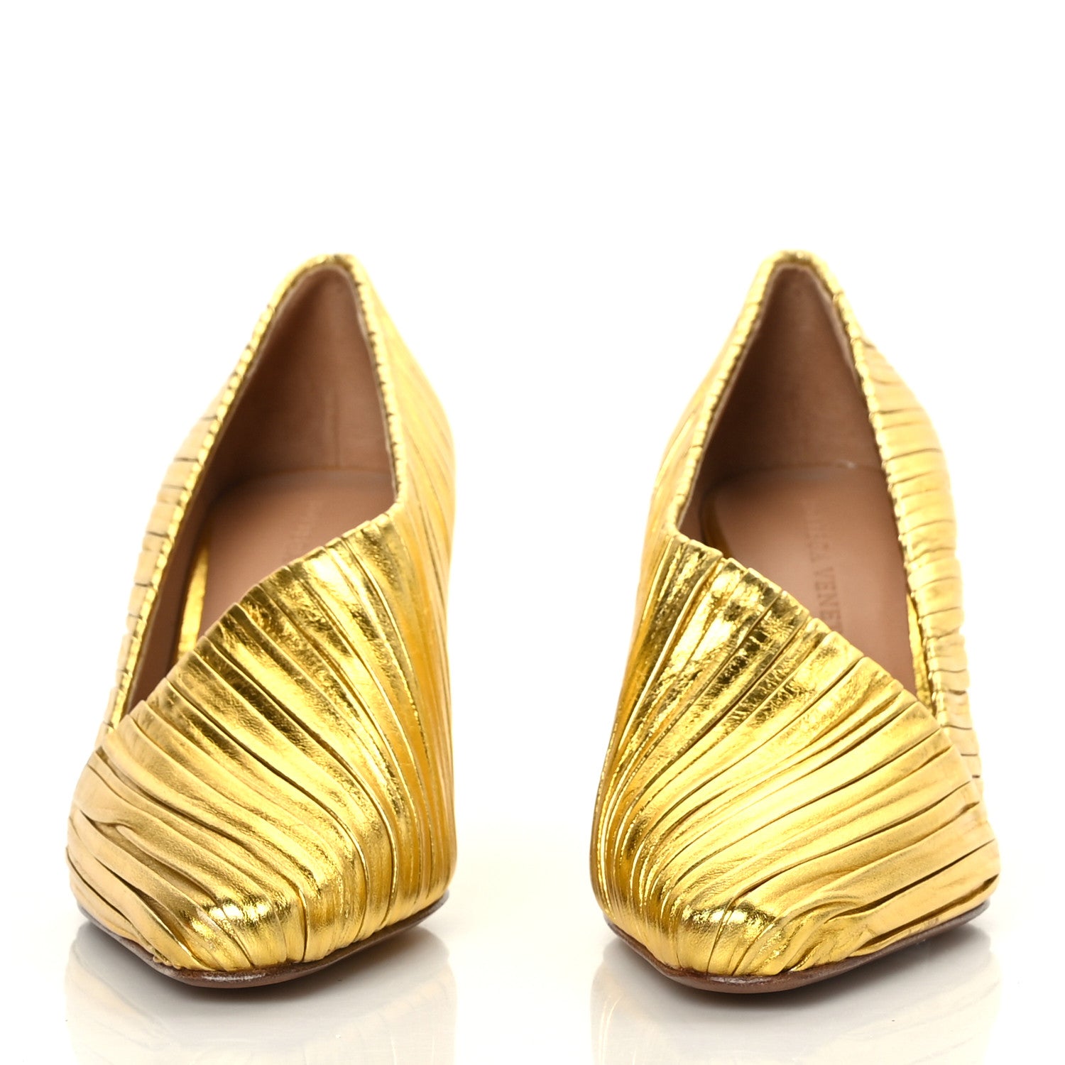 Bottega Veneta Metallic Bark Nappa Almond Pumps 37 Gold 2 of 8