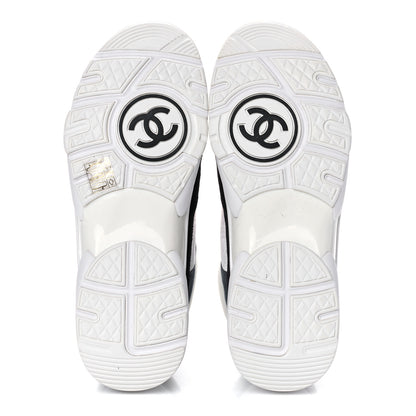 Chanel Nylon Calfskin Suede CC Womens Sneakers 39 Navy White Orange 5 of 14