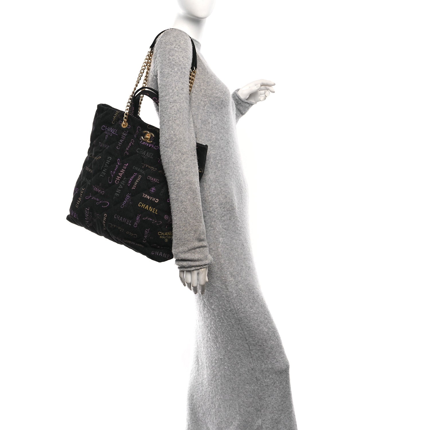 Chanel Denim Quilted Denim Mood Maxi Shopping Bag Black Multicolor 2 of 10