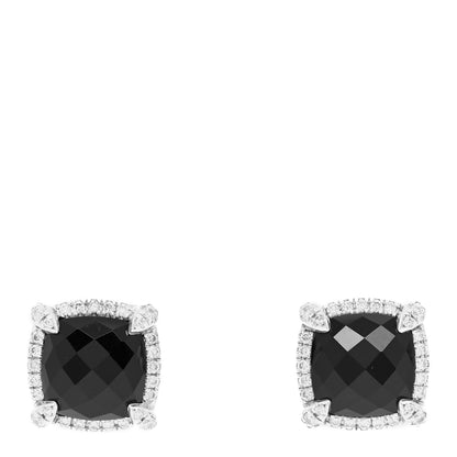 David Yurman Sterling Silver Diamond Black Onyx 9mm Chatelaine Bezel Earrings 1 of 4