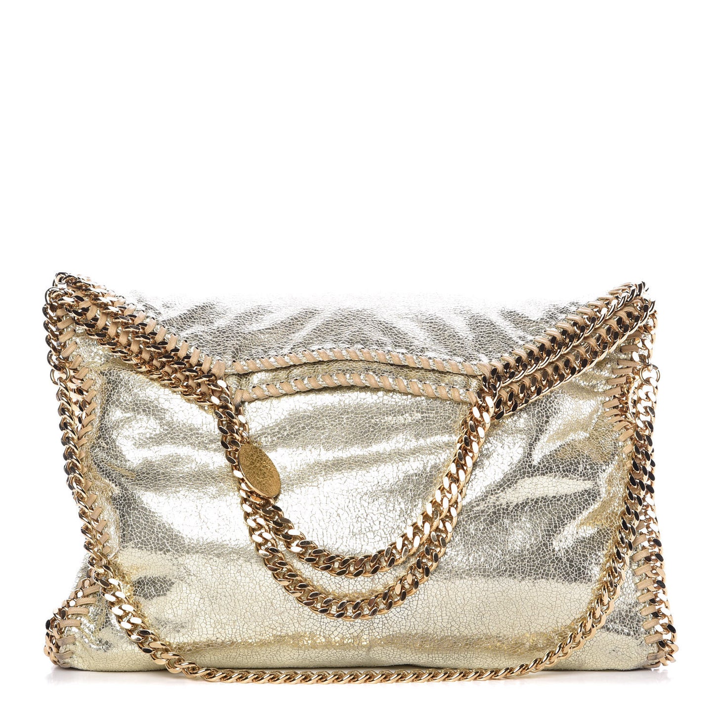 Metallic Crackle Shaggy Deer Falabella Fold Over Tote Gold