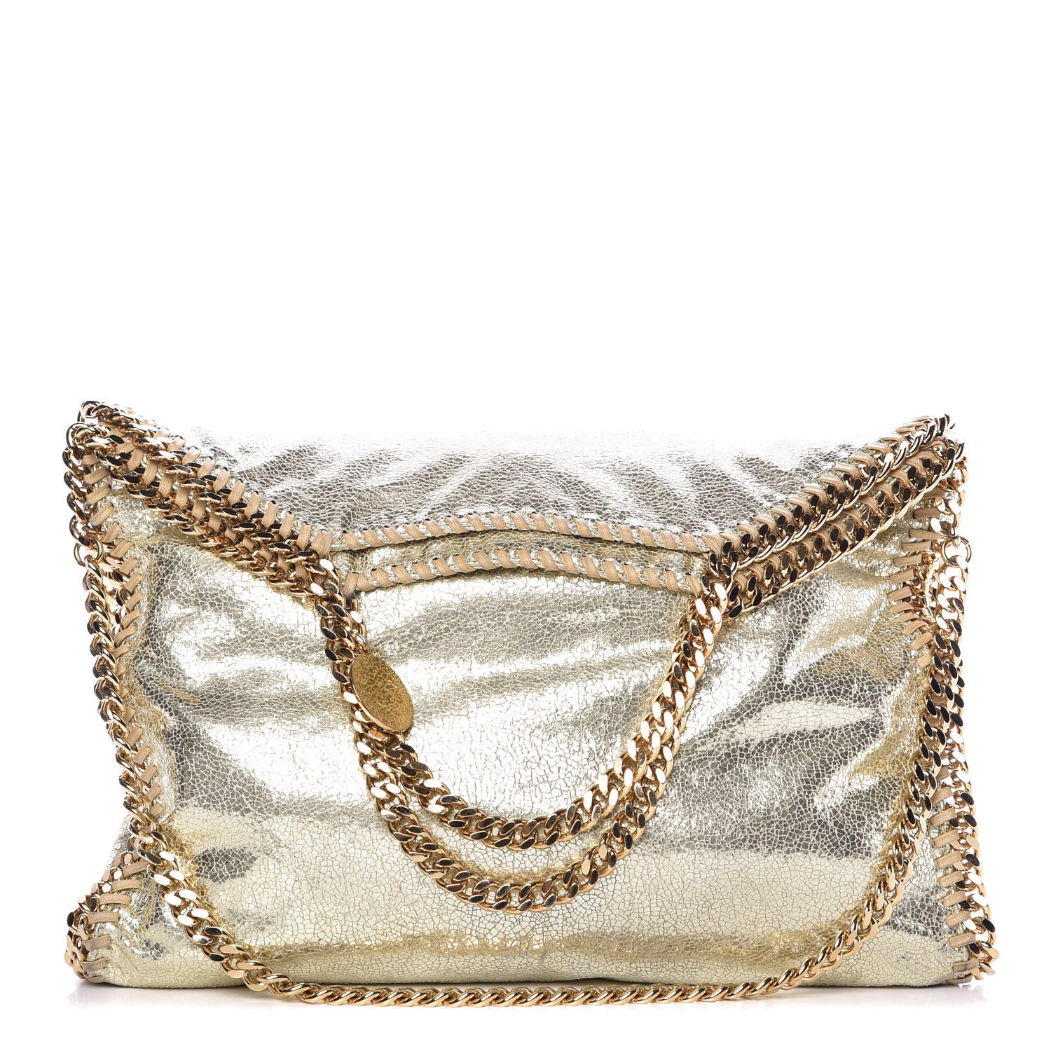 Stella McCartney Metallic Crackle Shaggy Deer Falabella Fold Over Tote Gold 1 of 15