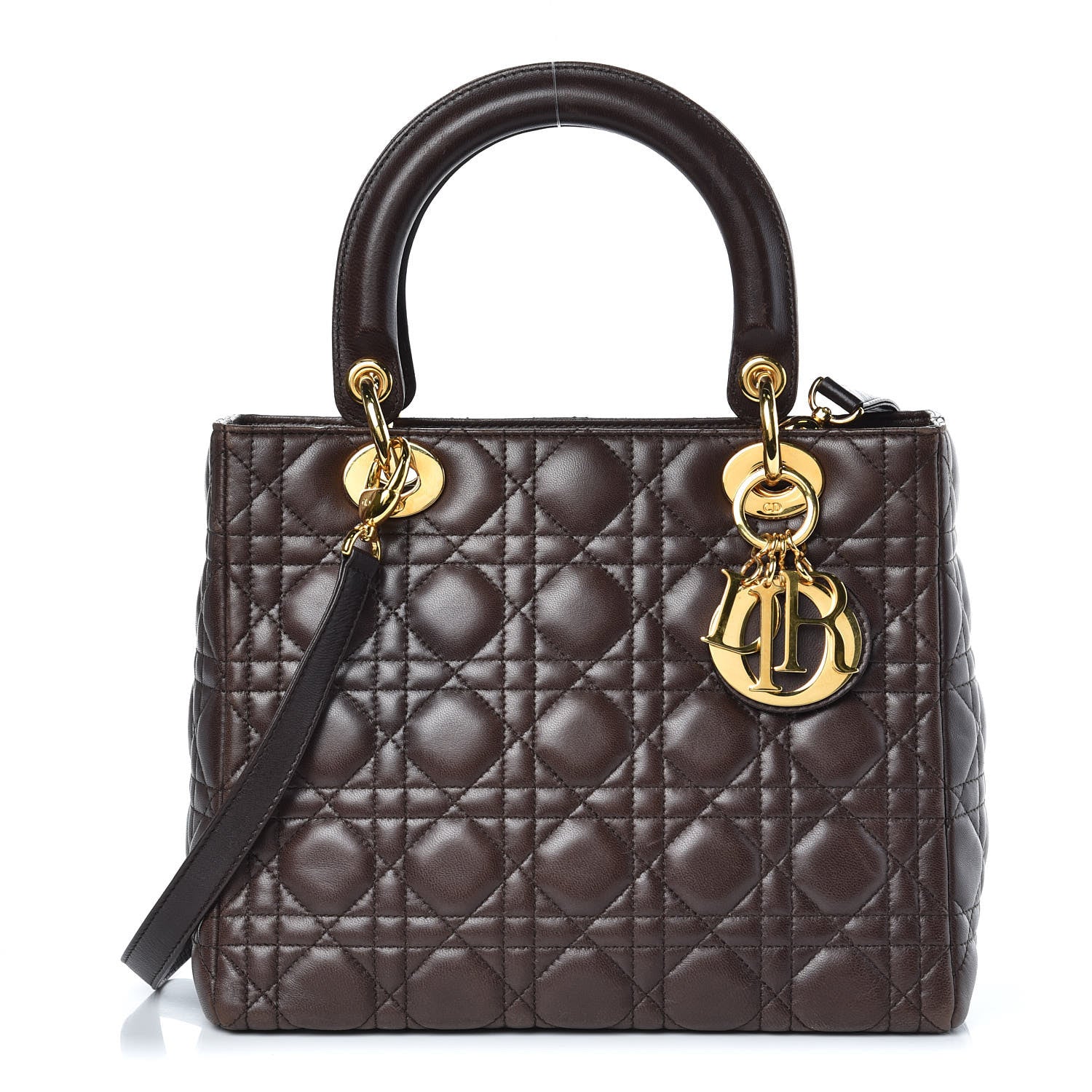 Christian Dior Lambskin Cannage Medium Lady Dior Dark Brown 1 of 16