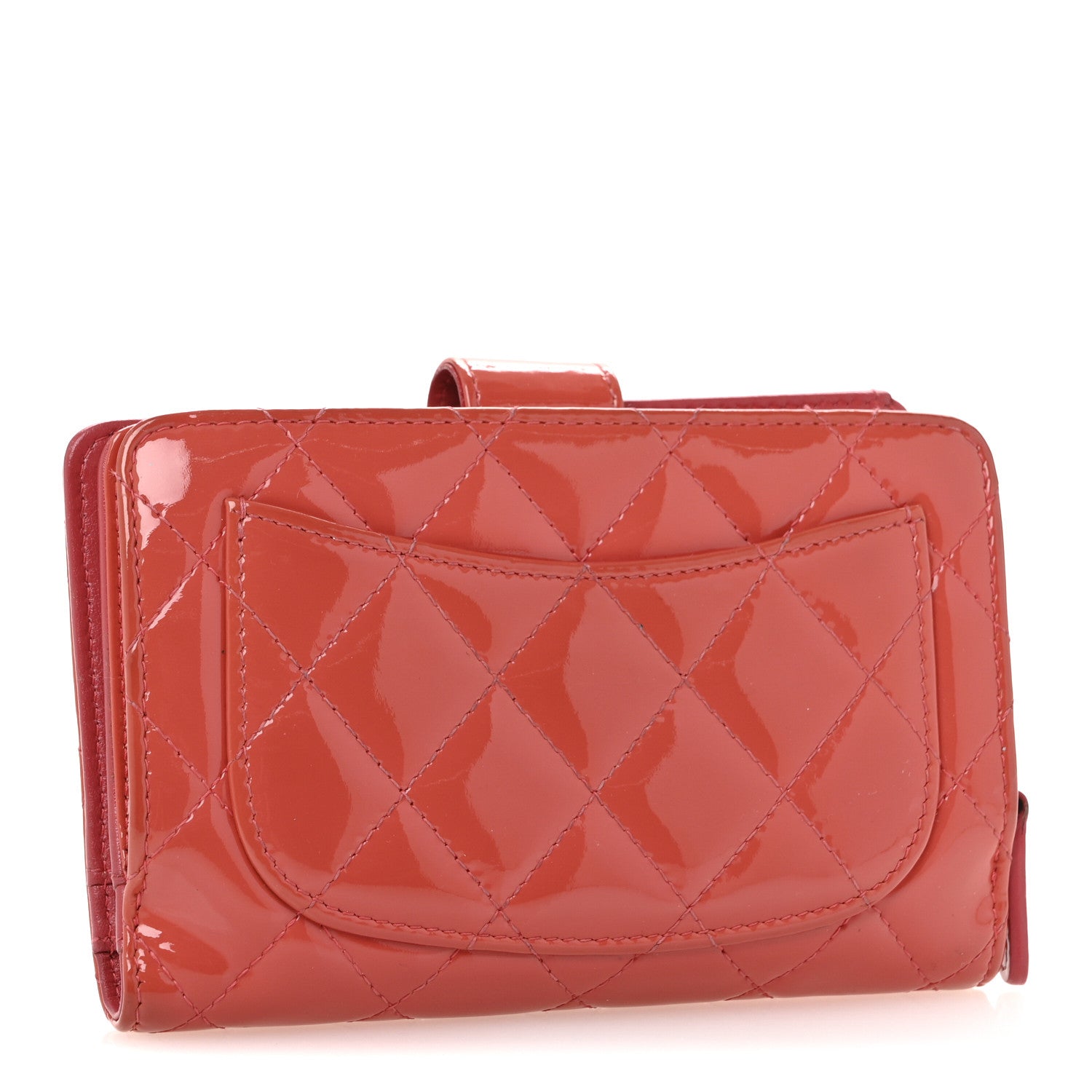 Chanel Patent Quilted Zip Pocket Wallet Coral 3 of 11