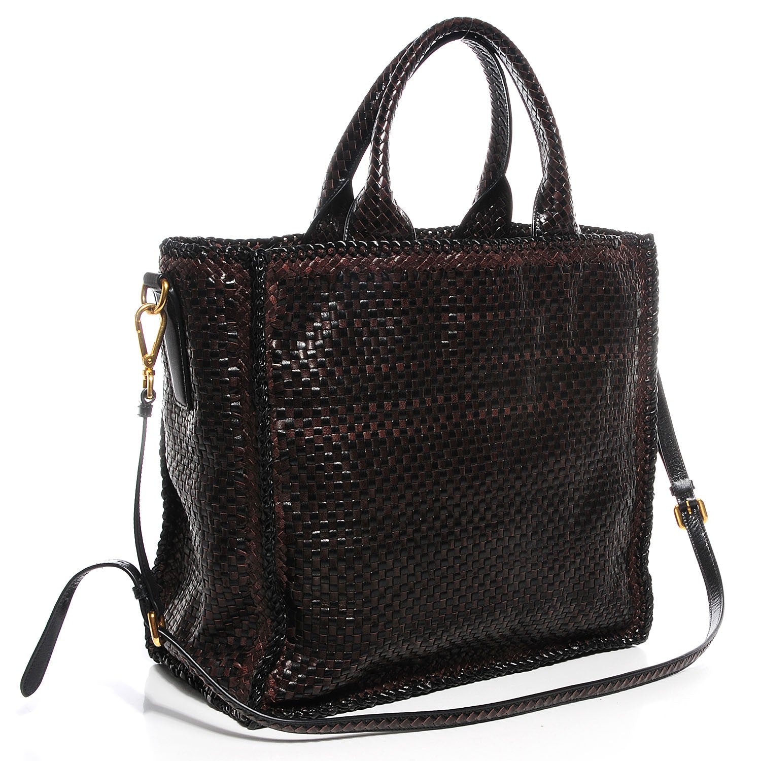 Prada Goatskin Woven Large Tote Moro Black 3 of 8