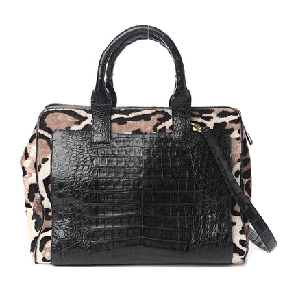 Nancy Gonzalez Crocodile Calf Hair Leopard Print Satchel Black 1 of 9