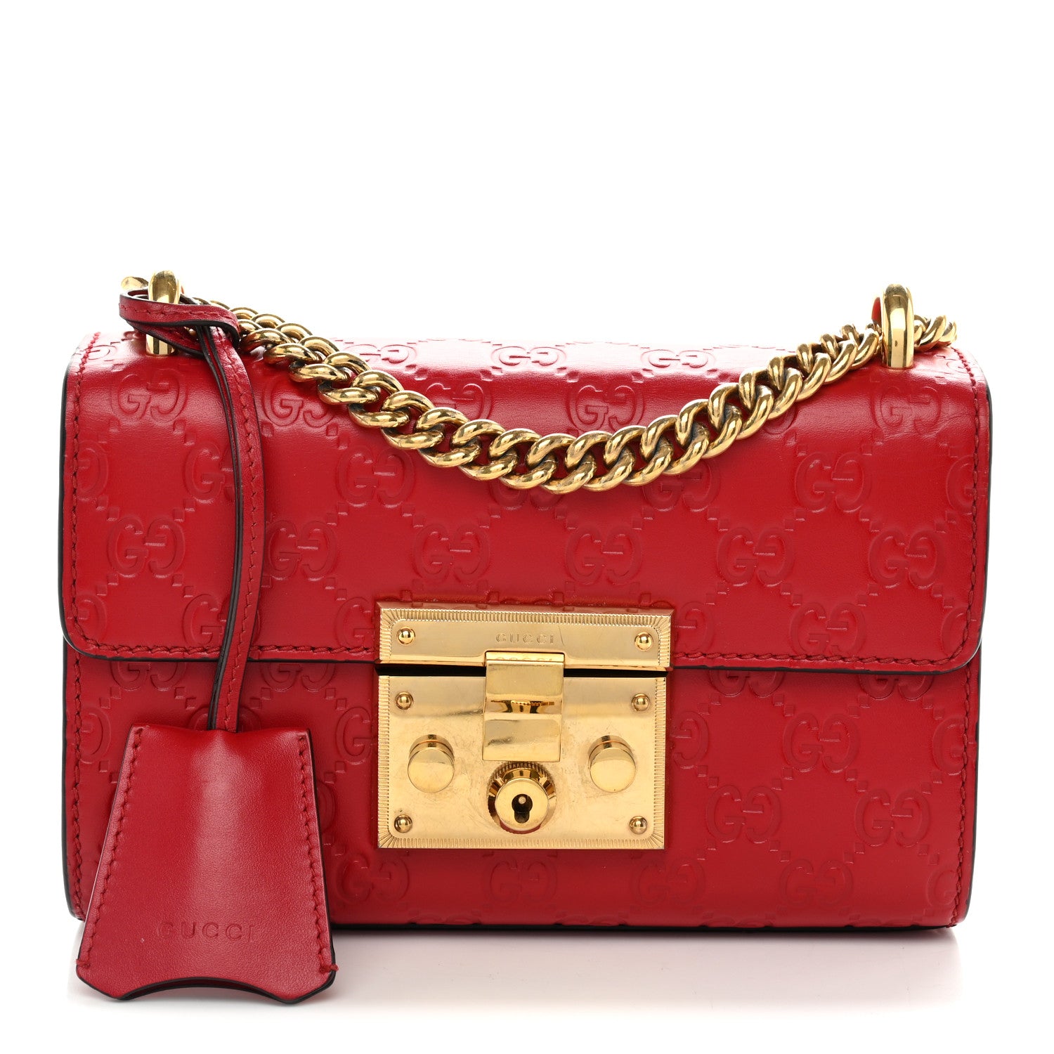 Gucci Guccissima Small Padlock Shoulder Bag Hibiscus Red 1 of 12