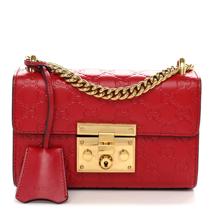 Gucci Guccissima Small Padlock Shoulder Bag Hibiscus Red 1 of 12