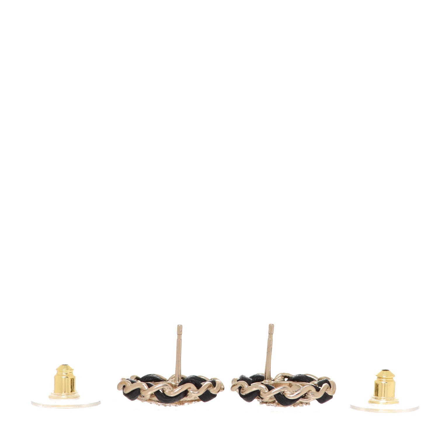 Chanel Crystal Lambskin Chain CC Stud Earrings Black Gold 3 of 5