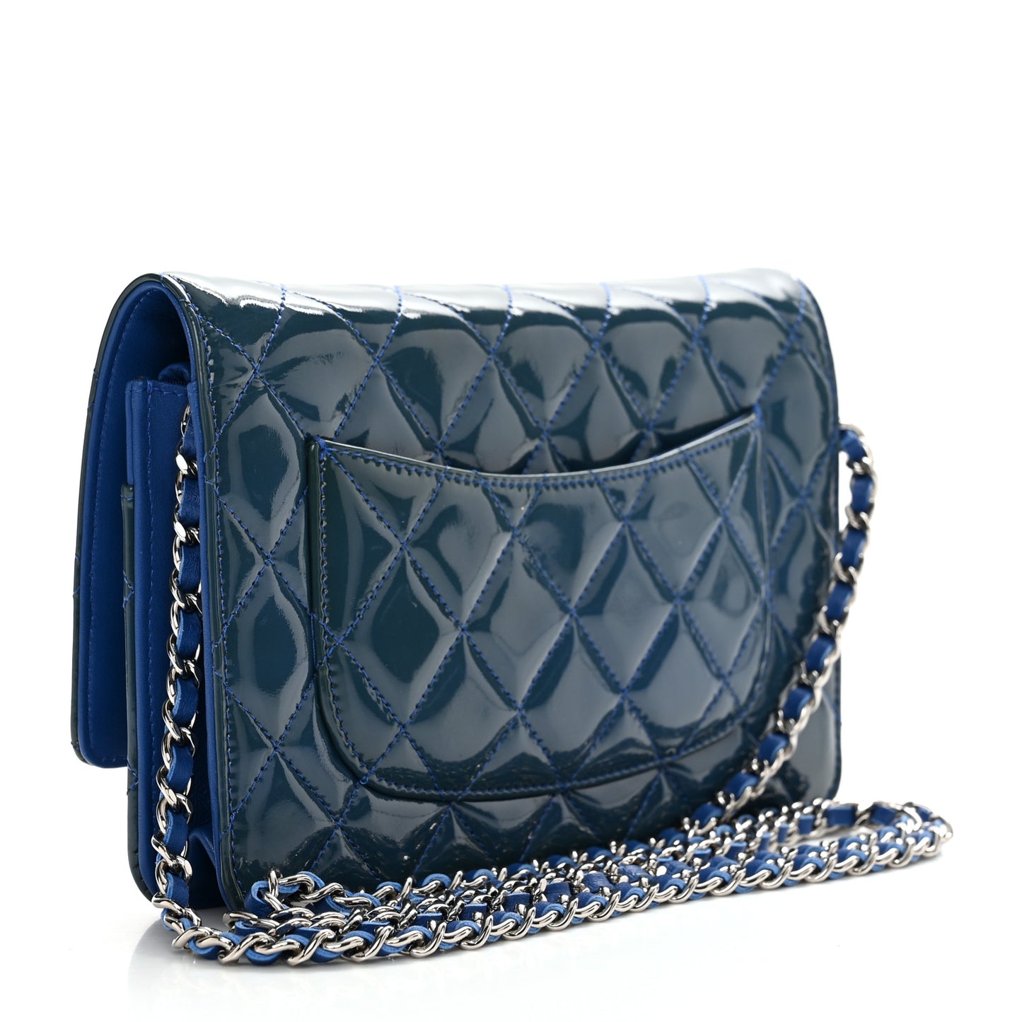 Patent Quilted Wallet On Chain WOC Blue