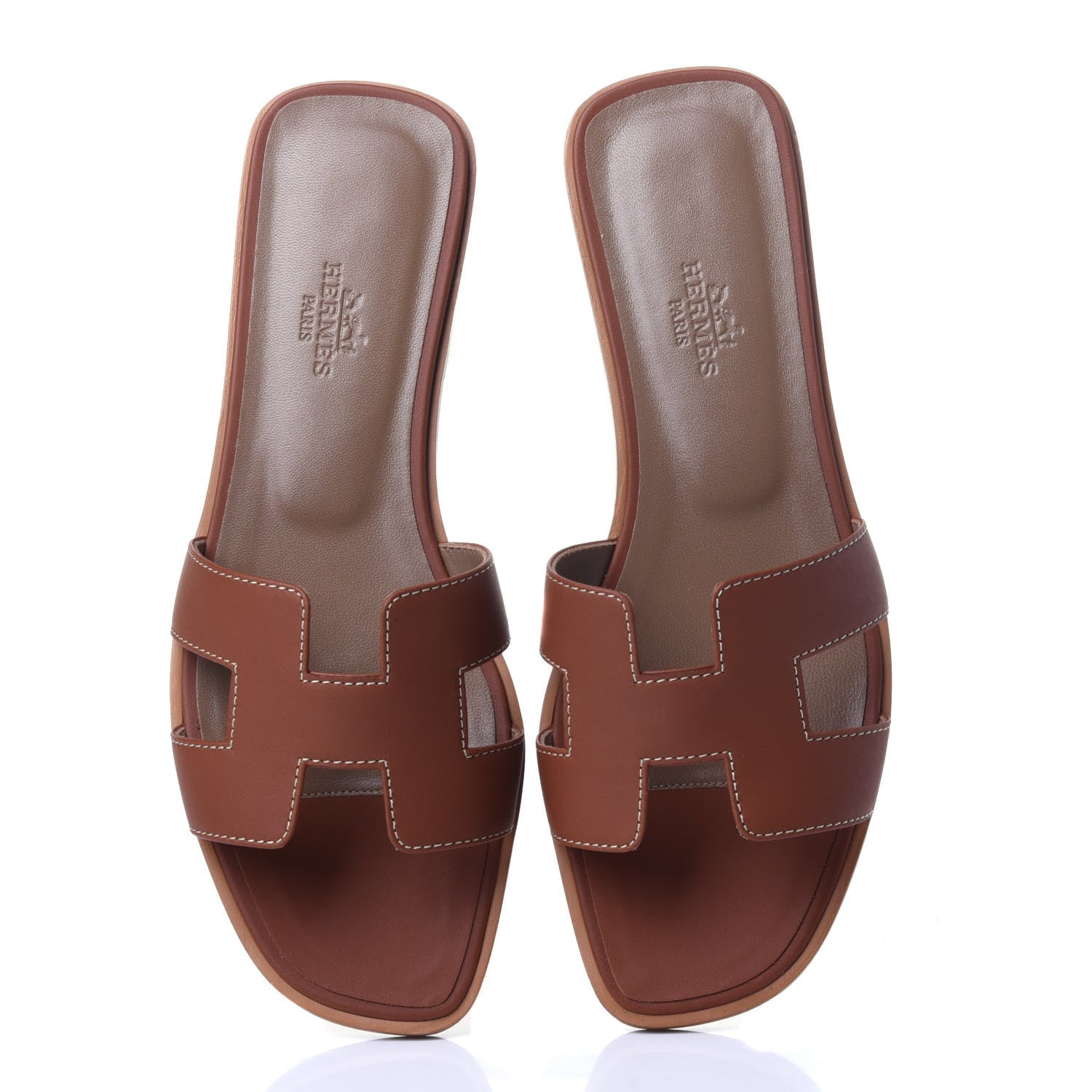 Hermes Box Calfskin Oran Sandals 37 Gold 5 of 13