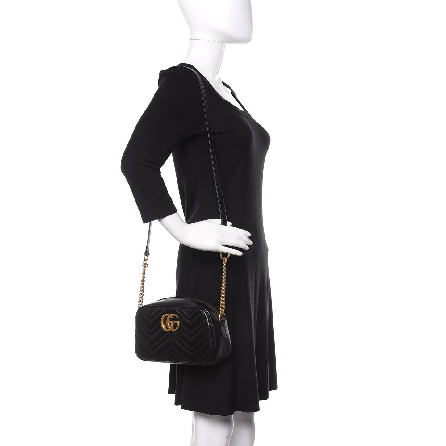 Calfskin Matelasse Small GG Marmont Chain Shoulder Bag Black
