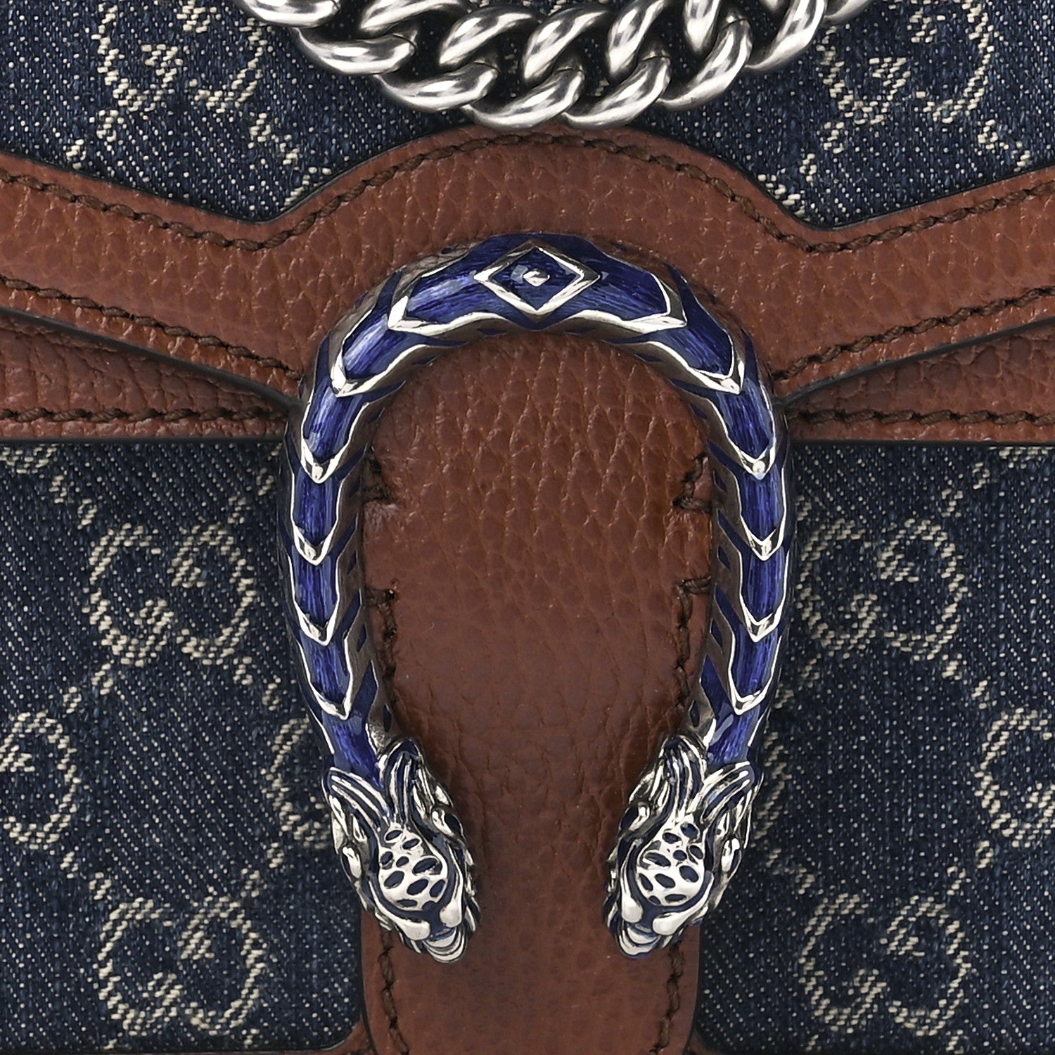 Gucci New Denim GG Monogram Dollar Calfskin Enamel Mini Dionysus Shoulder Bag Blue Tea Cuir Epilog Electric Blue 9 of 12