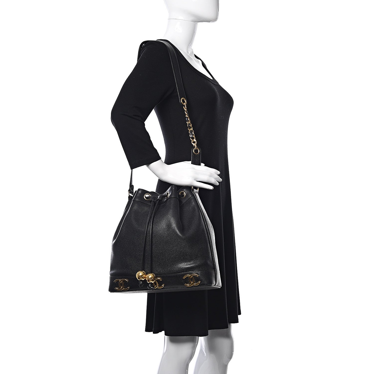 Chanel Caviar CC Drawstring Shoulder Bag Black 2 of 11