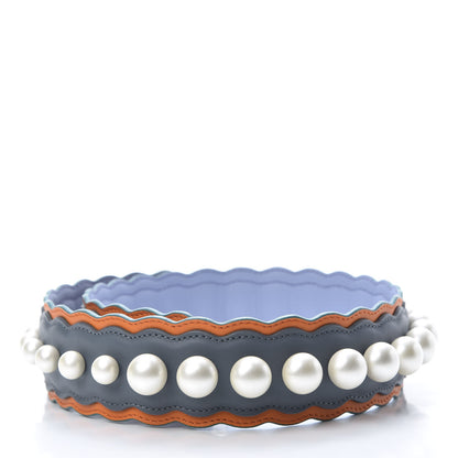 Fendi Vitello Century Pearl Tri-Color Scalloped Studded Strap You Tempesta Papaya Sky 2 of 4