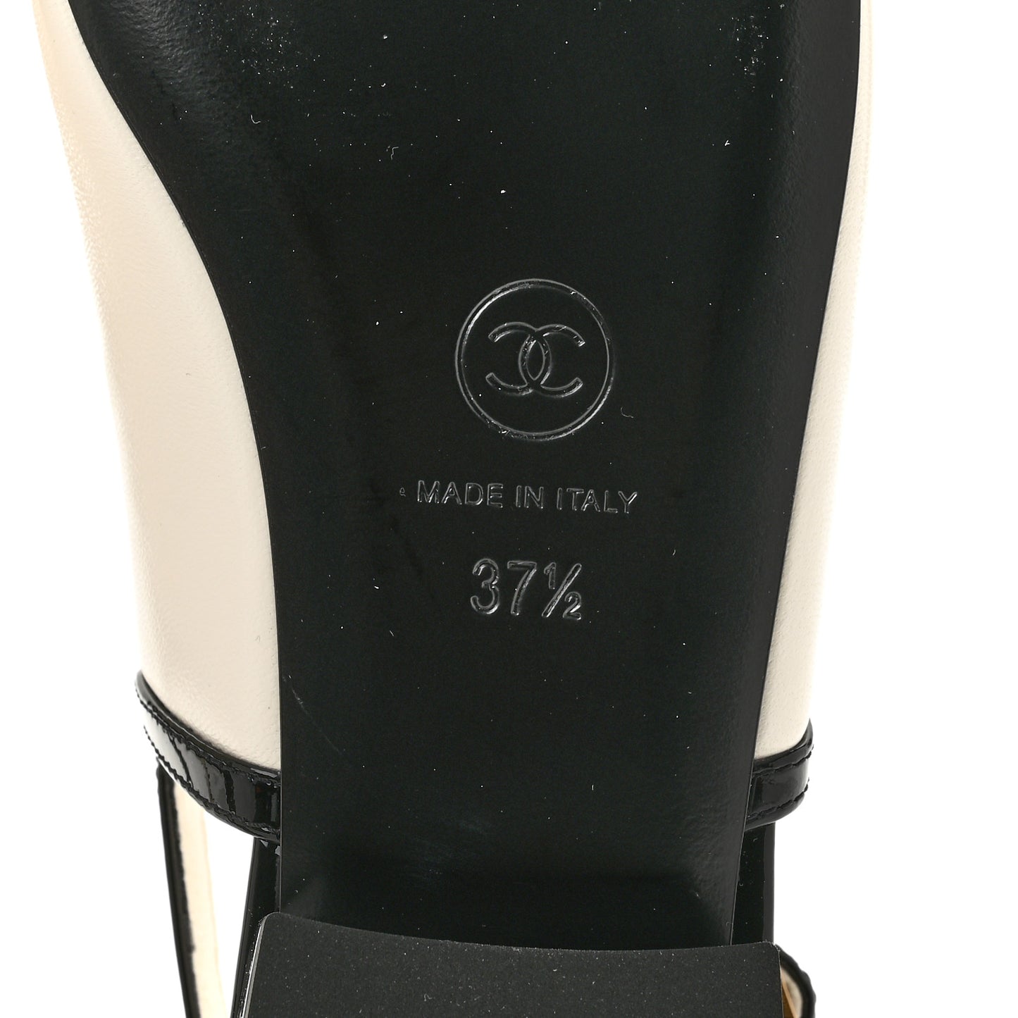 Lambskin Patent Calfskin CC Slingback Flats 37.5 White Black