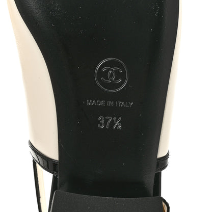 Chanel Lambskin Patent Calfskin CC Slingback Flats 37.5 White Black 8 of 10