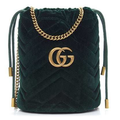 Gucci Velvet Matelasse Mini GG Marmont 2.0 Bucket Bag Dark Green 1 of 8