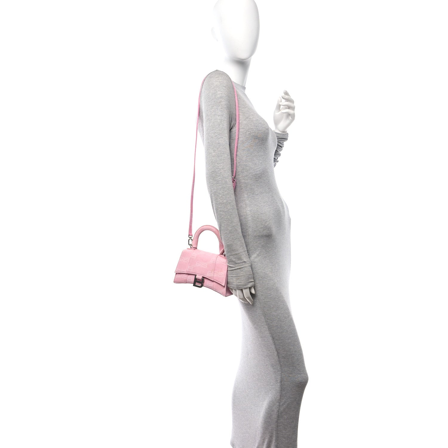Balenciaga Washed Denim BB Monogram Hourglass Top Handle Bag XS Pink 2 of 10