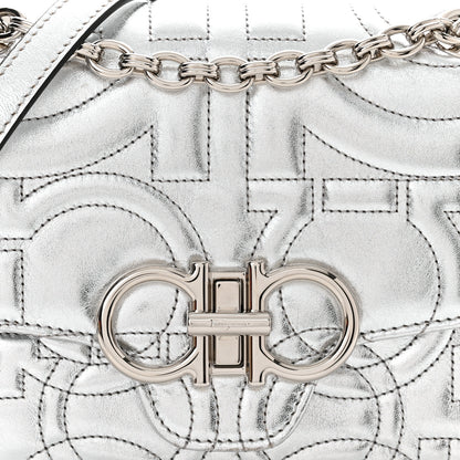 Salvatore Ferragamo Calfskin Quilted Gancini Flap Bag Silver 7 of 10