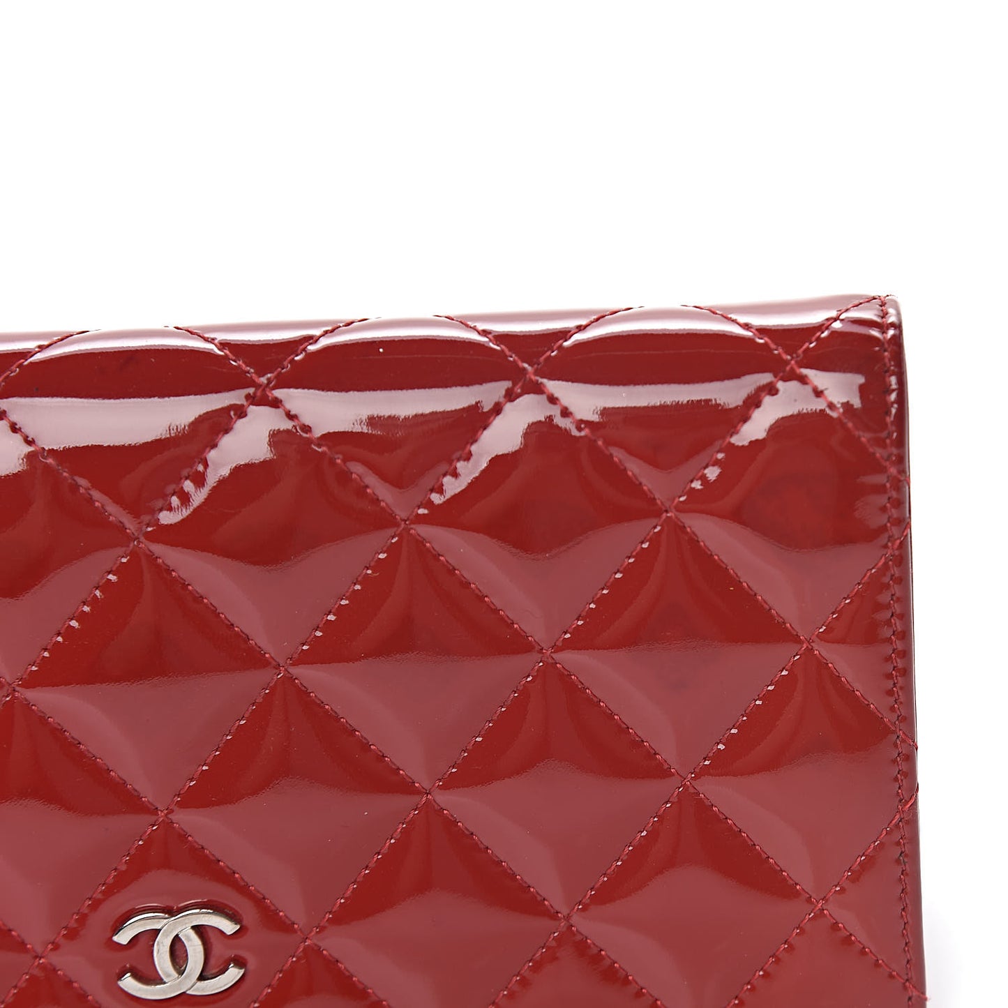 Patent Calfskin Quilted Yen Wallet Red