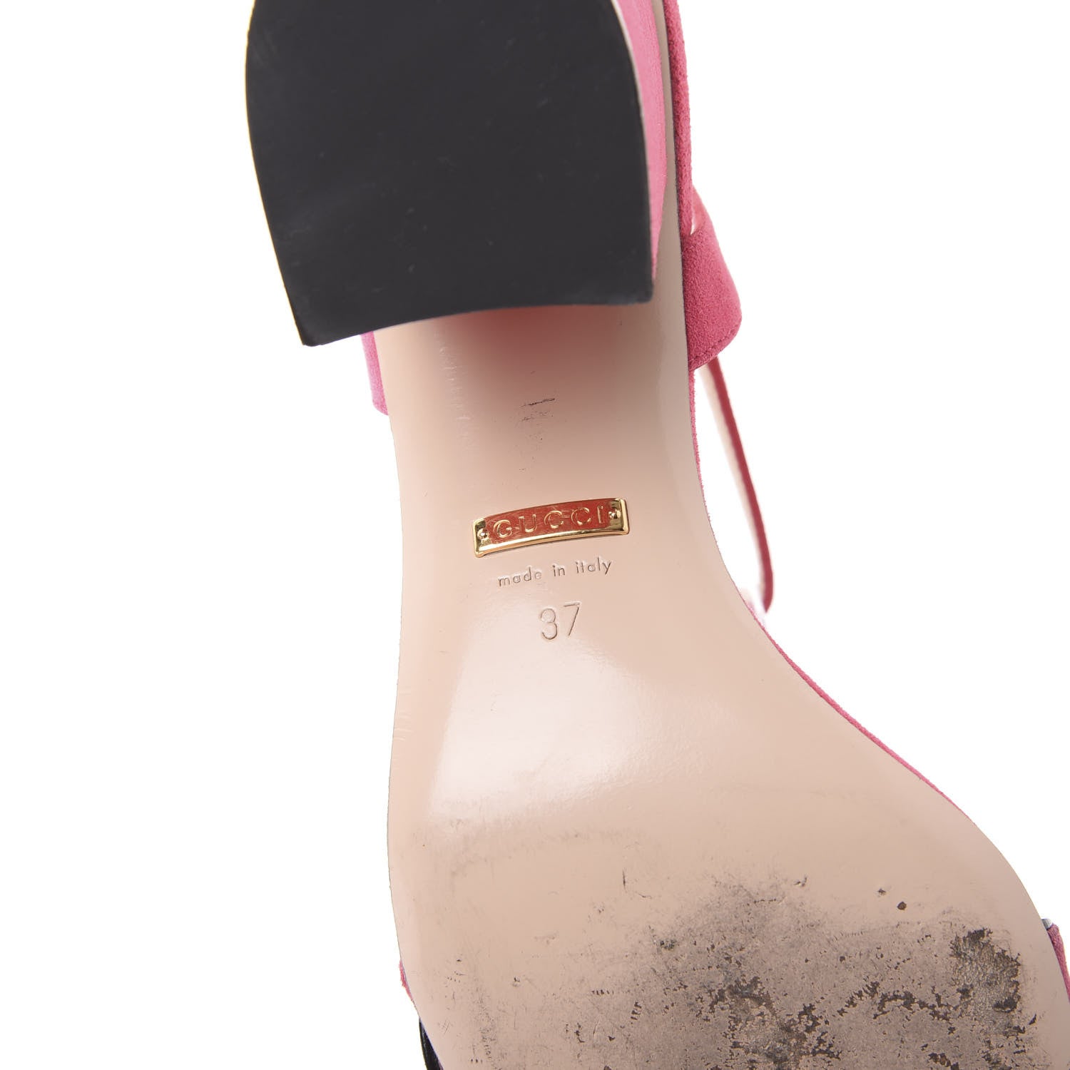 Gucci Kid Scamosciato GG Marmont Ankle Wrap 75mm Sandals 37 Hot Pink 6 of 7