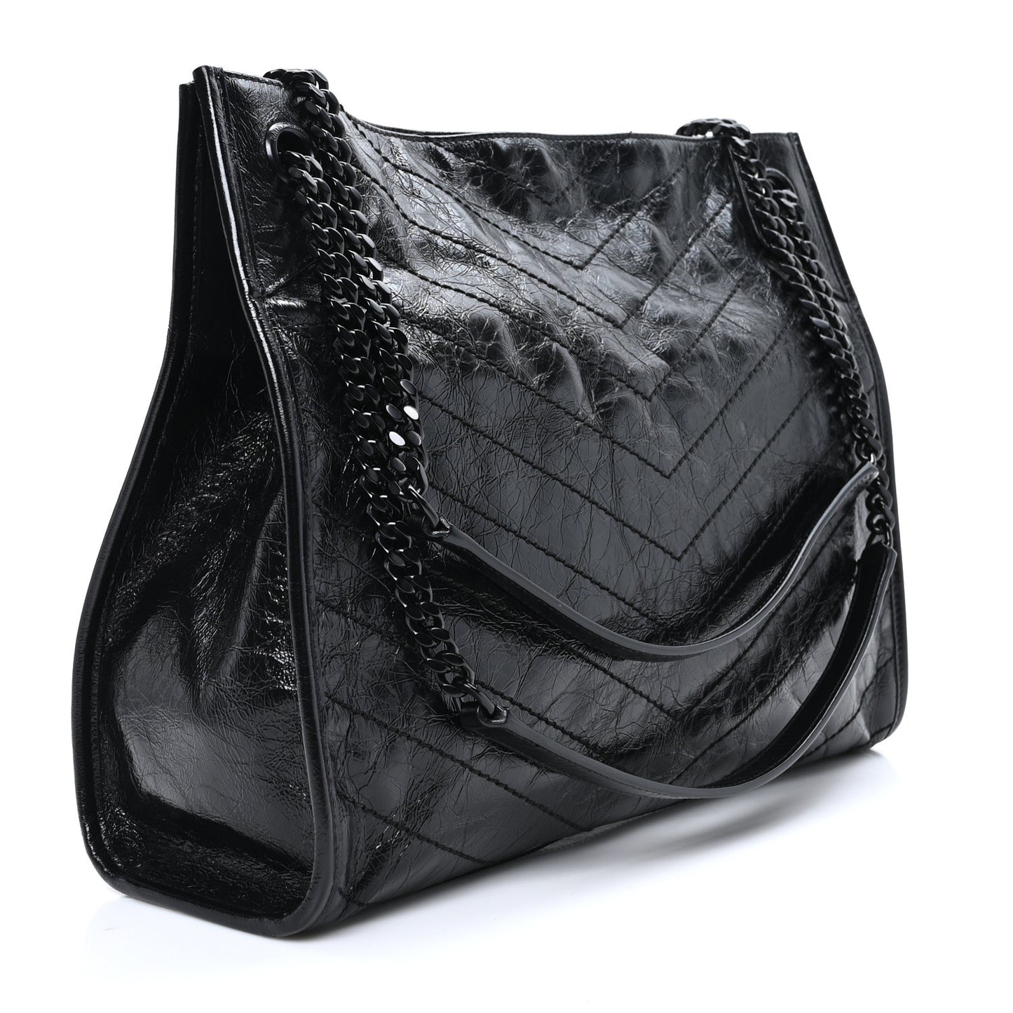 Crinkled Calfskin Matelasse Monogram Medium Niki Shopper Tote Black