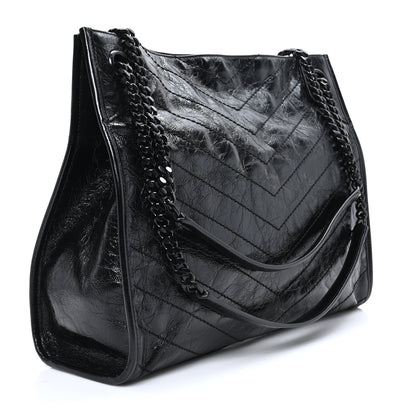 Saint Laurent Crinkled Calfskin Matelasse Monogram Medium Niki Shopper Tote Black 3 of 9