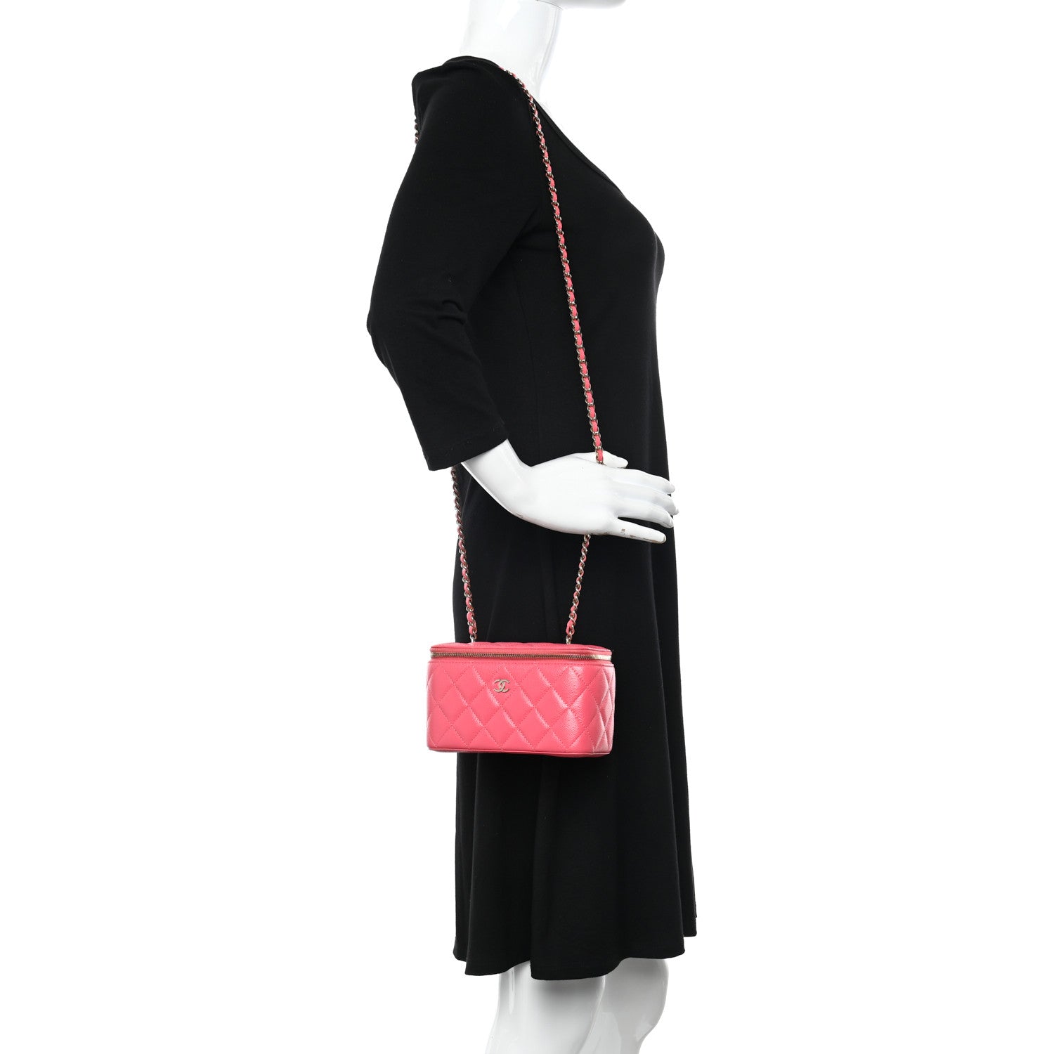 Chanel Caviar Quilted Small Vanity Case With Chain Pink 2 of 10