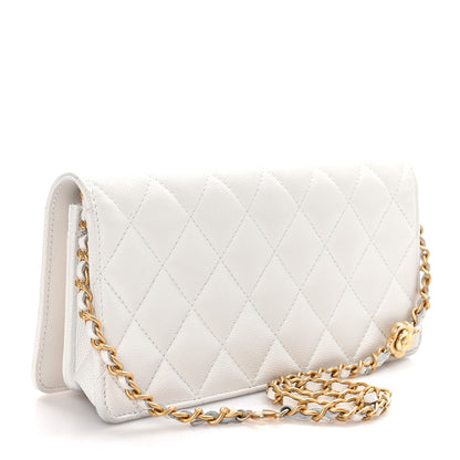 Chanel Caviar Quilted Camellia Clutch With Chain White 3 of 11
