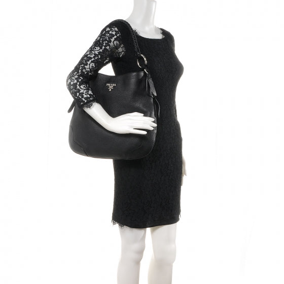 Vitello Daino Braided Hobo Nero Black