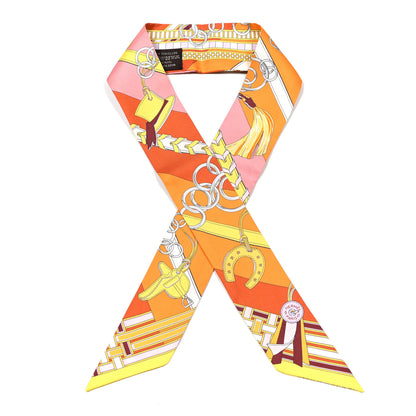 Hermes Silk Brides et Gris Twilly Orange Jaune Rose 1 of 4