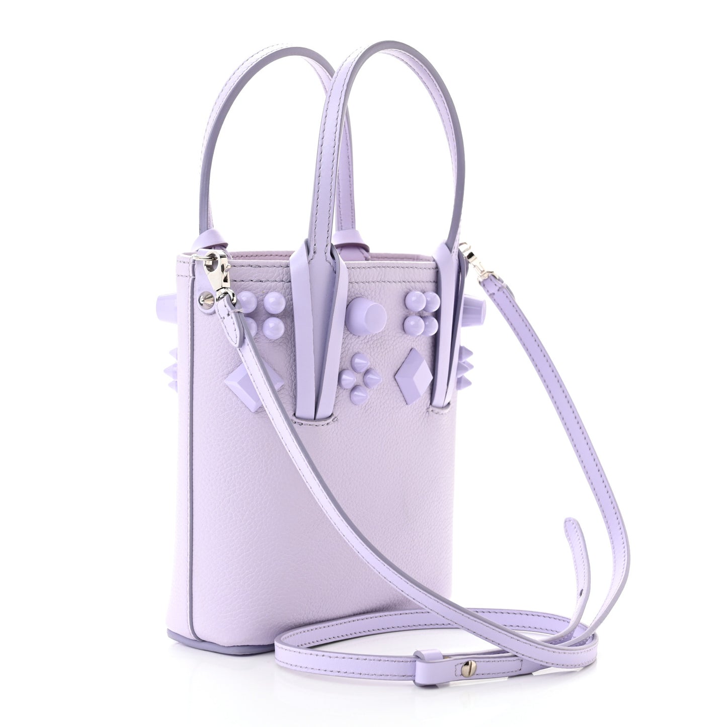 Calfskin Empire Spike Studded Mini North South Cabata Tote Lilac Smoke