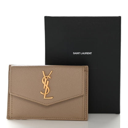 Saint Laurent Grain De Poudre Uptown Monogram Card Case Dark Beige 9 of 9