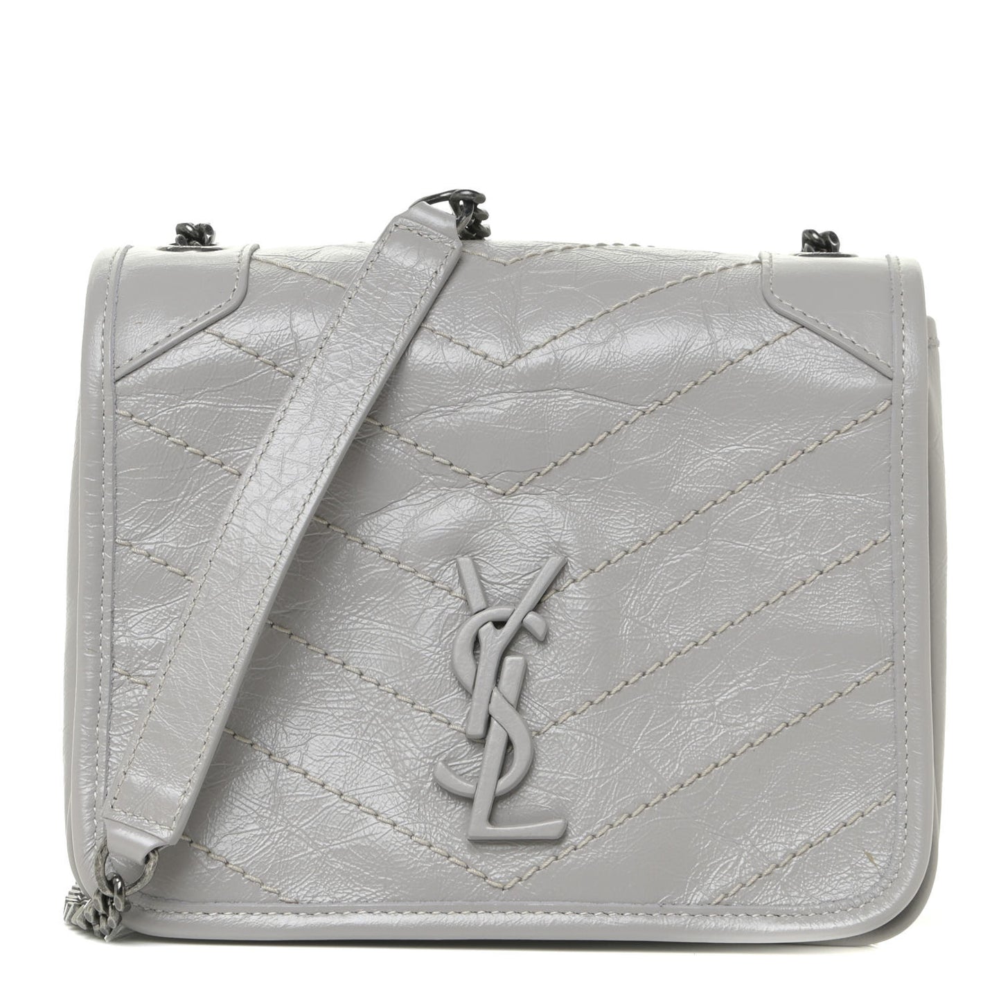 Crinkled Calfskin Matelasse Monogram Niki Chain Wallet Granite