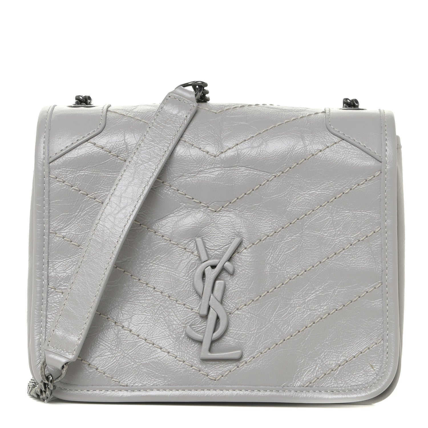 Saint Laurent Crinkled Calfskin Matelasse Monogram Niki Chain Wallet Granite 1 of 10