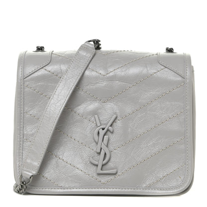 Saint Laurent Crinkled Calfskin Matelasse Monogram Niki Chain Wallet Granite 1 of 10
