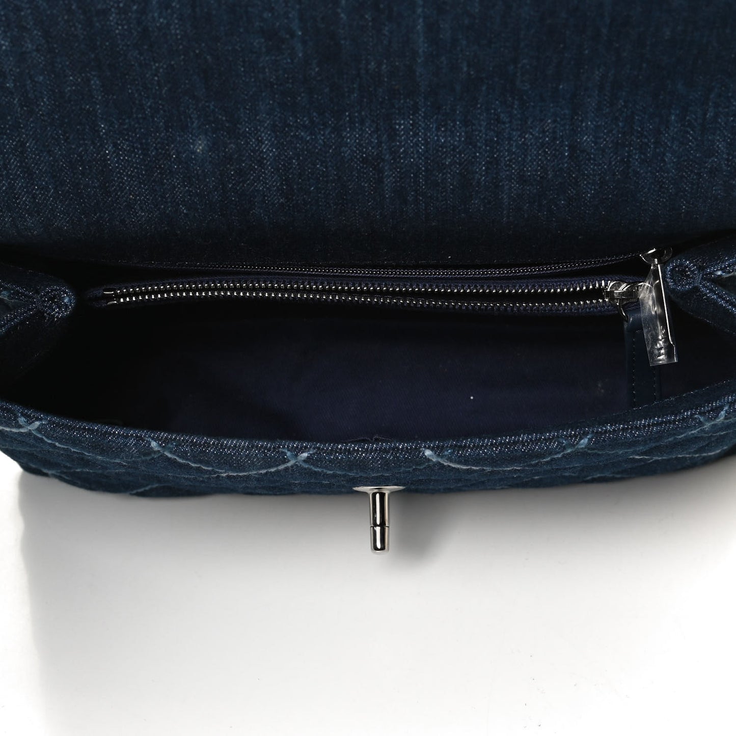 Denim Quilted Small Coco Handle Flap Blue