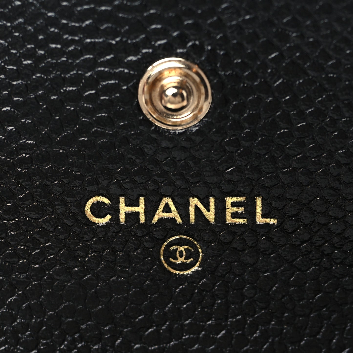 Caviar Camellia Embossed Card Holder Wallet Black