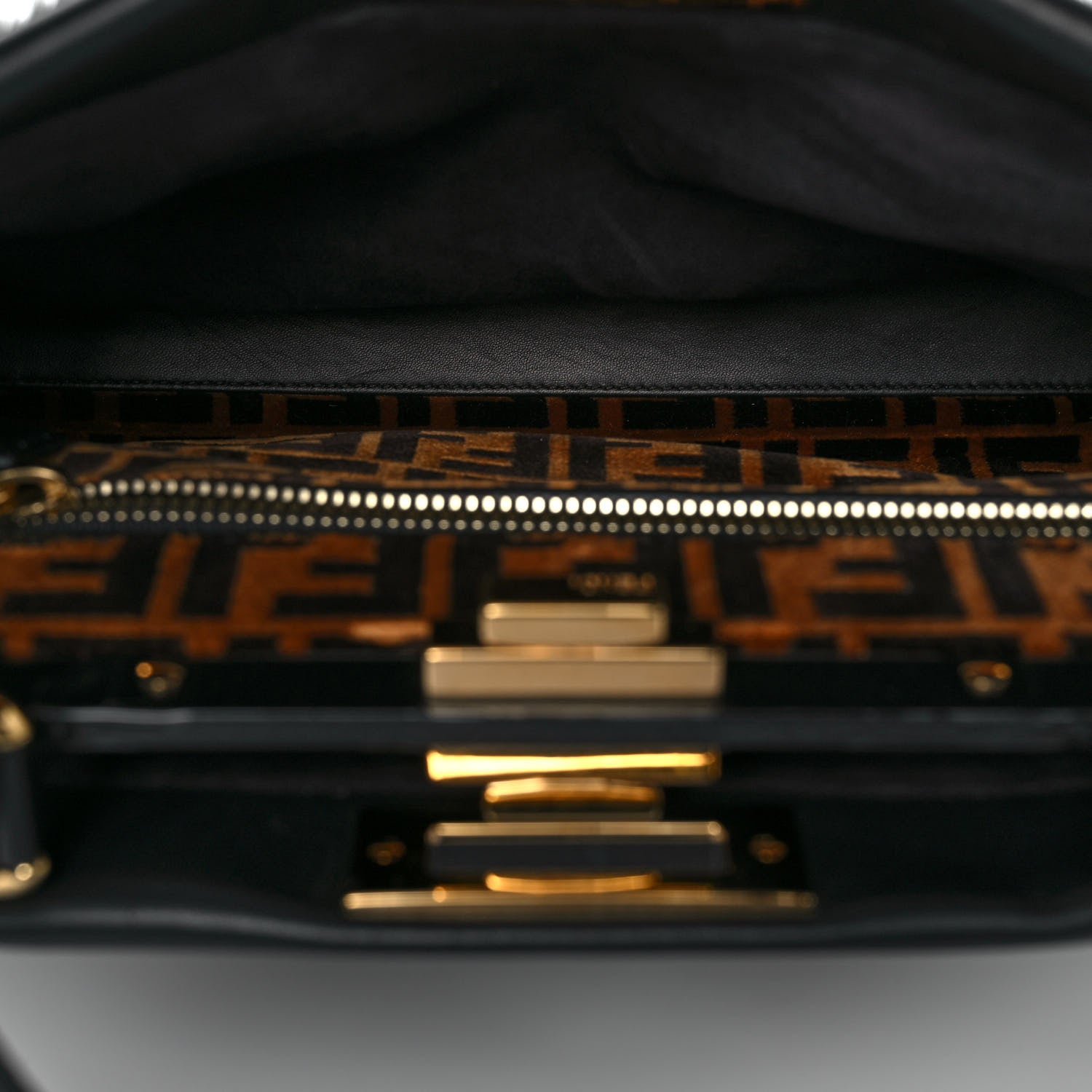 Fendi Mink Velvet Vitello Seta Inlaid Medium Peekaboo Iconic Satchel Tobacco Moro Black 4 of 8